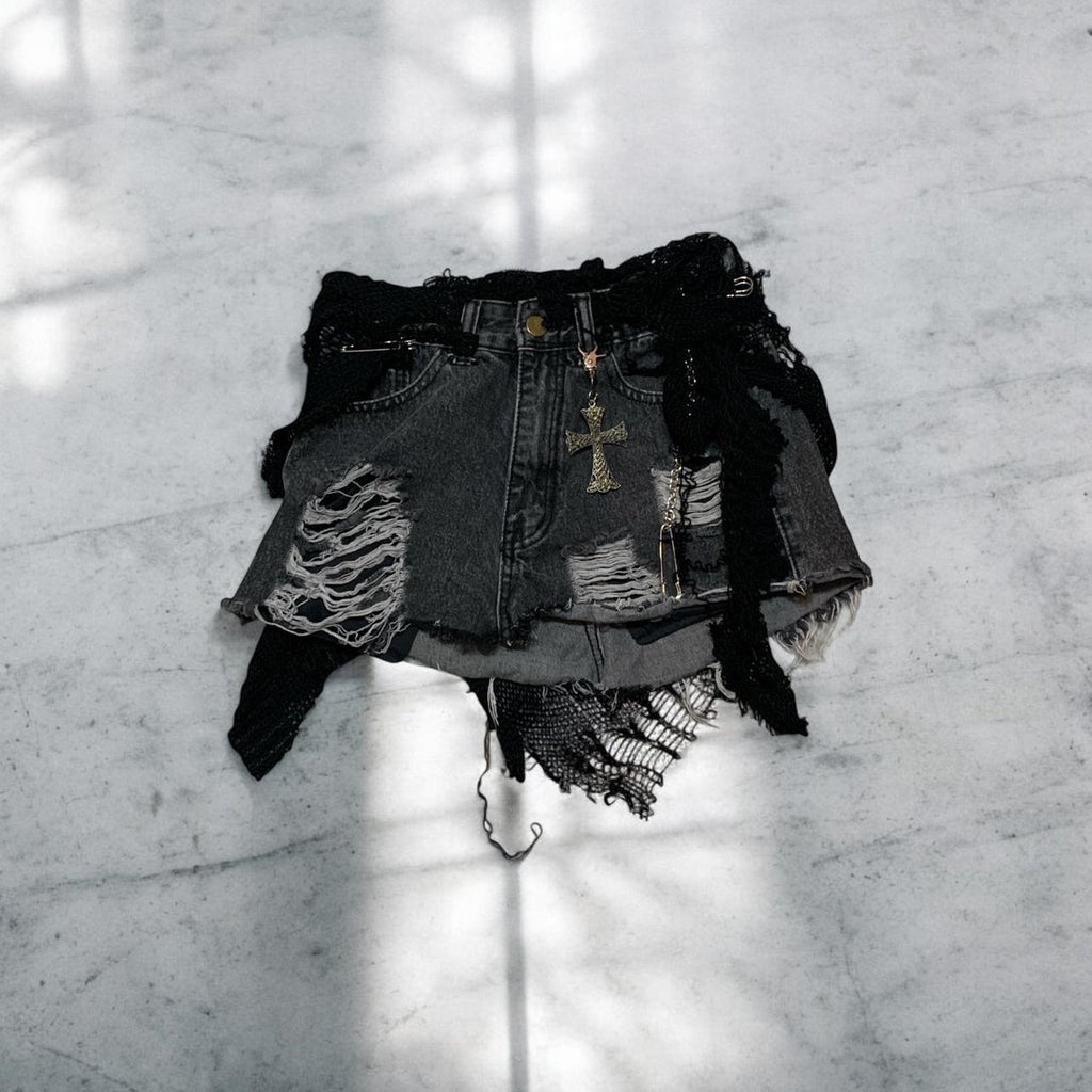 Distressed Grey Denim Skirt