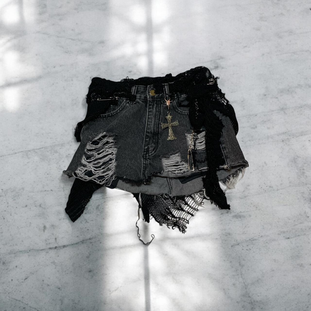 Distressed Grey Denim Skirt