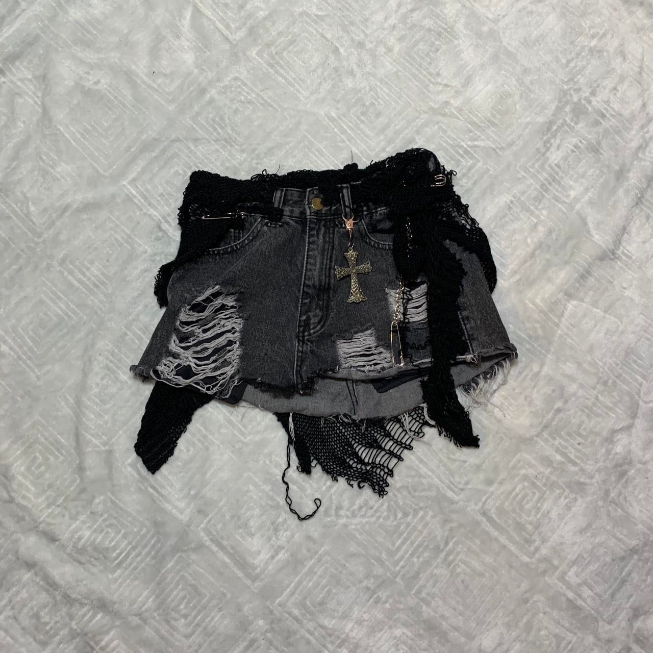 Distressed Grey Denim Skirt